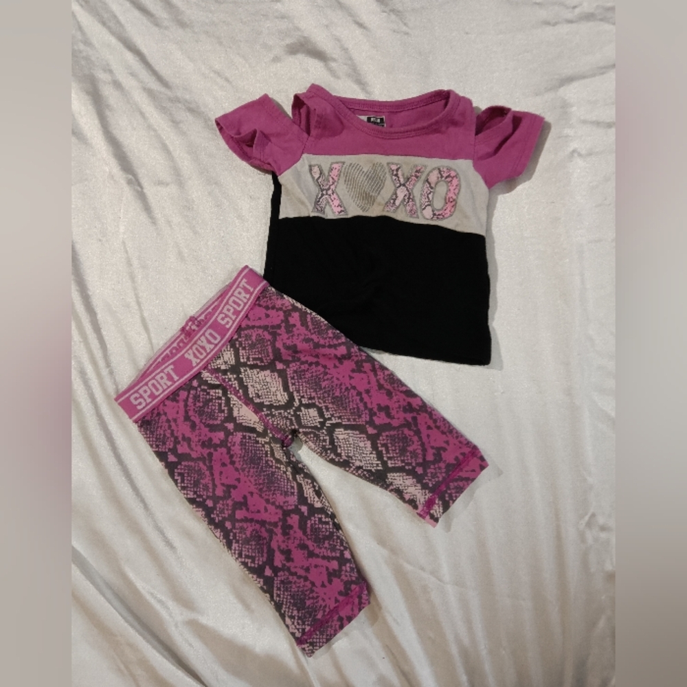 Pink and Black XOXO Athletic Set with Snake Print Leggings